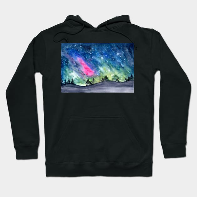 Watercolor Landscape Aurora  Borealis | Redbubble Art | Watercolor Art Hoodie by Harpleydesign